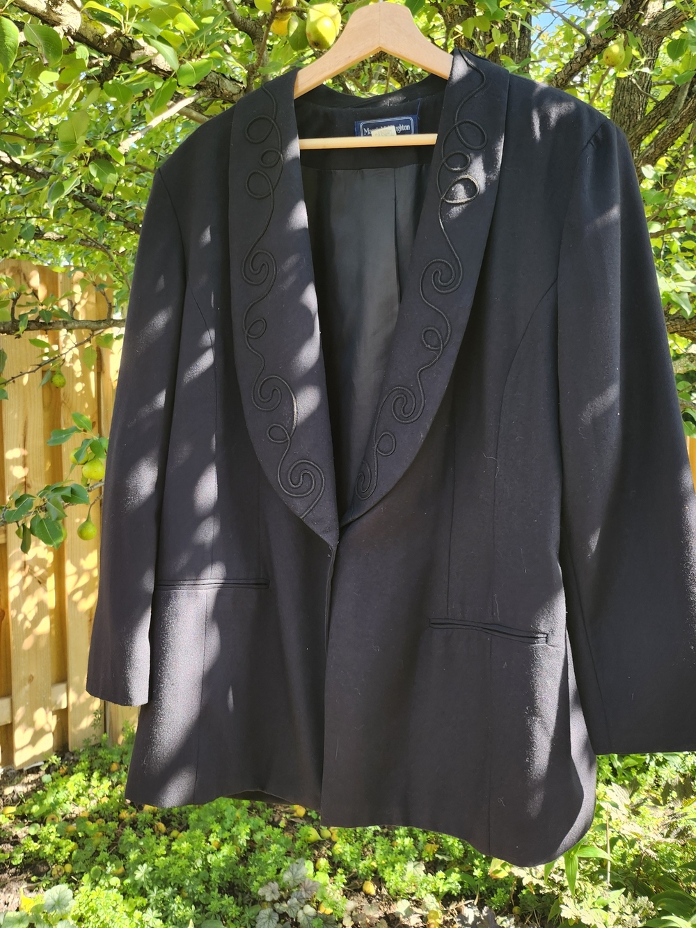 Vtg 80s Maggie Mcnaughton Black Embroidered Shawl Collar Blazer 20W